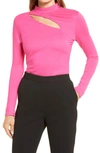 Halogenr Cutout Mock Neck Knit Top In Hot Pink