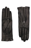 Agnelle Jane Lambskin Leather Zip Gloves In Noir Tactile