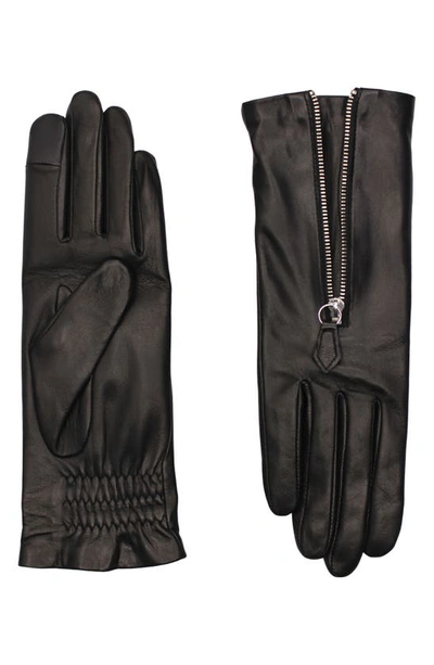 Agnelle Jane Lambskin Leather Zip Gloves In Noir Tactile