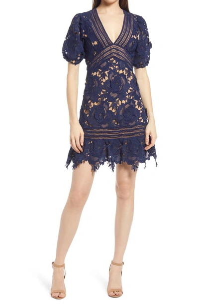 Adelyn Rae 3d Lace A-line Dress In Navy