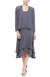 Sl Fashions Slny Beaded Detail Chiffon Dress With Jacket In Steel