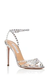 Aquazzura Tequila Crystal Ankle Strap Sandal In Silver