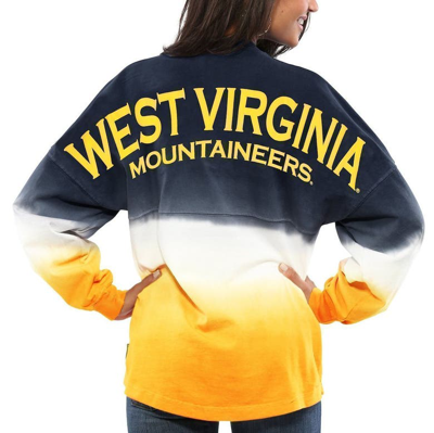 Spirit Jersey Navy West Virginia Mountaineers Ombre Long Sleeve Dip-dyed