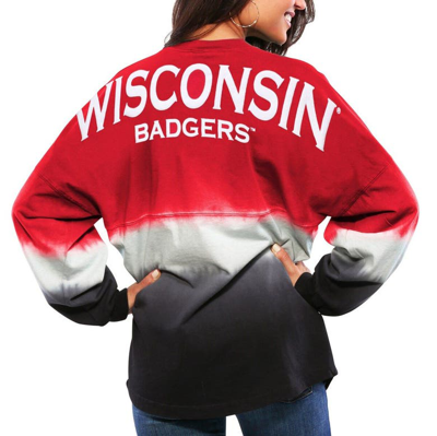 Spirit Jersey Red Wisconsin Badgers Ombre Long Sleeve Dip-dyed