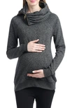 Kimi And Kai 'thea' Zip Collar Maternity Sweatshirt In Medium Gray