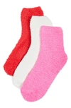 Stems Three Pack Cozy Ankle Socks In Red/ Pink/ White