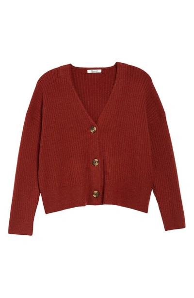 Madewell Cameron Ribbed Crop Cardigan In Burnished Mahogany