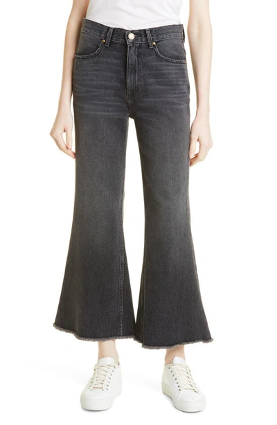 The Great The Kick Bell Raw Hem Crop Nonstretch Jeans In Onyx Wash