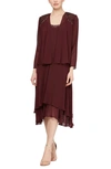 Shop Sl Fashions Beaded Detail Chiffon Dress With Jacket In Fig