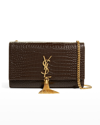 Saint Laurent Kate Monogram Ysl Medium Crocodile-embossed Tassel Shoulder Bag In 2159 Terra Scura