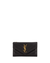 Saint Laurent Ysl Monogram Ziptop Flap Card Case In Grained Leather In Black