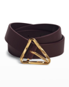 Bottega Veneta Twisted Triangle Napa Buckle Belt In 5010 Grape Gold