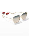 Gucci Pure Metal 60mm Square Sunglasses In Gold Strawberries
