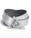 Bottega Veneta Triangle Metallic Leather Buckle Belt In 8103 Silver Concr