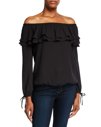 Michael Michael Kors Off-the-shoulder Long-sleeve Ruffle Peasant Top In Black