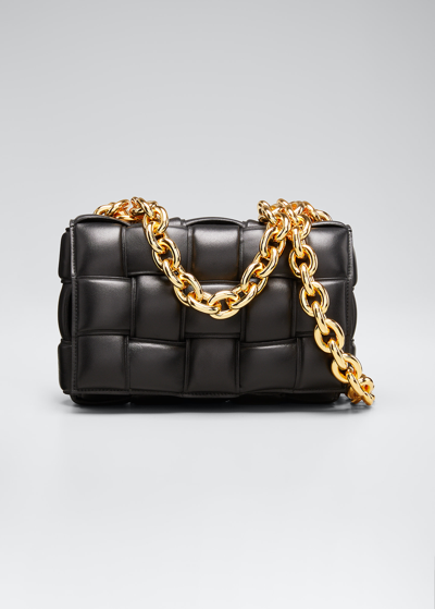 Bottega Veneta Chain Cassette Padded Intrecciato Crossbody Bag In Black/gold