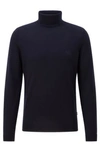 Hugo Boss Regular Fit Rollneck Sweater In Extra Fine Merino Wool In Dark Blue
