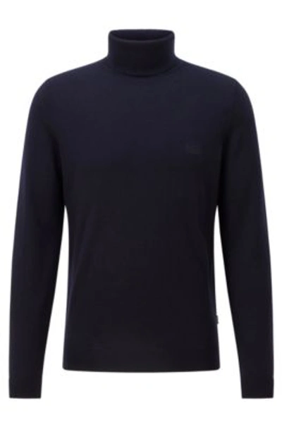 Hugo Boss Regular Fit Rollneck Sweater In Extra Fine Merino Wool In Dark Blue