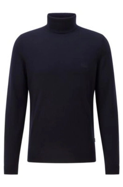 Hugo Boss Regular Fit Rollneck Sweater In Extra Fine Merino Wool In Blue
