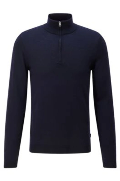 Hugo Boss Slim Fit Sweater In Extra Fine Merino Wool In Dark Blue