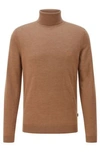 Hugo Boss Regular Fit Rollneck Sweater In Extra Fine Merino Wool In Beige