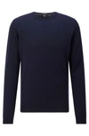 Hugo Boss Men's Crew-neck Sweater In Structured Cotton With Stripe Details In Dark Blue