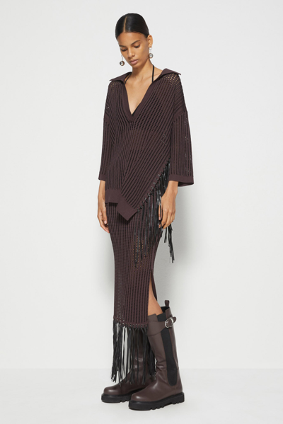 Fall/winter 2021 Ready-to-wear Arden Pointelle Fringe Skirt In Chocolate,black