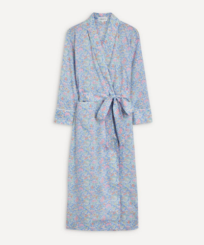 Liberty Sleeping Beauty Tana Lawn Cotton Long Robe In Blue