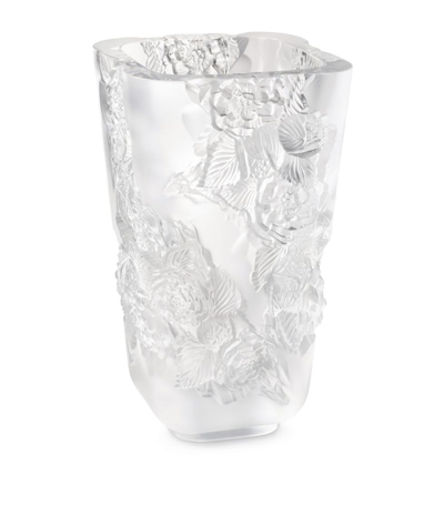 Lalique Large Crystal Pivoines Vase (35cm) In Clear Crystal