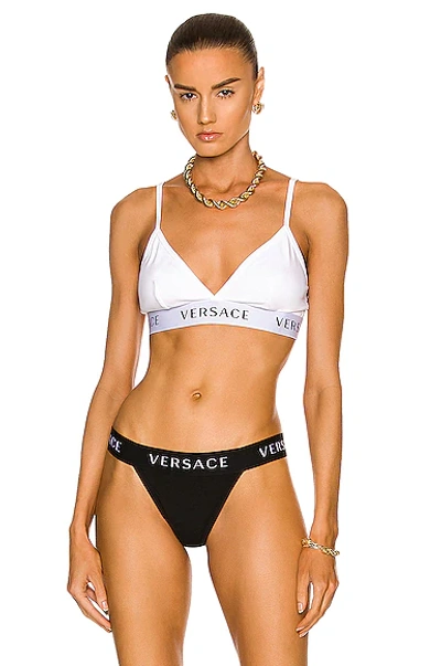 Versace Skinny Triangle Bra In Bianco Ottico