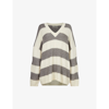 Allsaints Womens Grey/chalk/sil Lou Sparkle Striped Knitted Jumper L