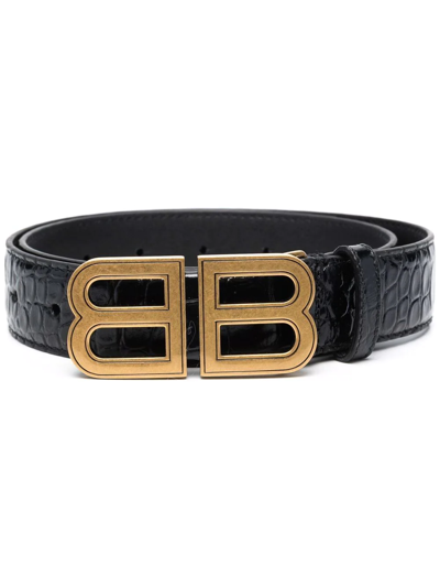 Balenciaga Logo-buckle Leather Belt In Schwarz