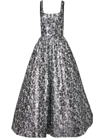 Carolina Herrera Metallic Floral-jacquard Gown In Silver Multi