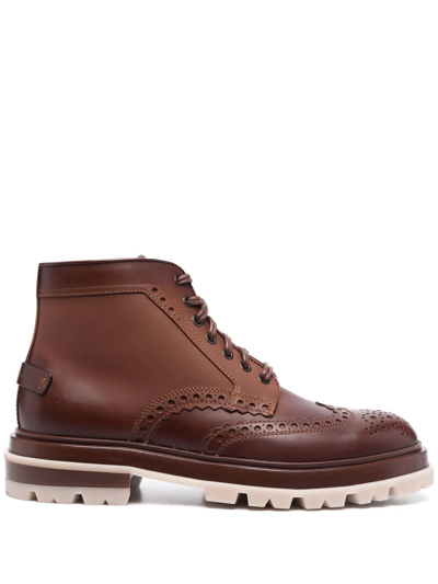 Santoni Breakout Brogue Ankle Boots In Braun