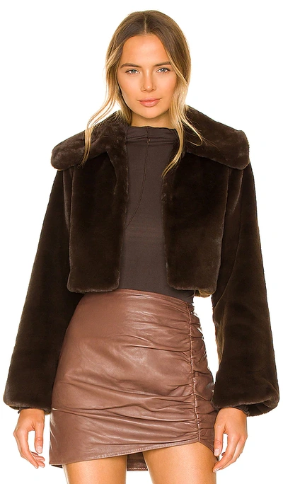 Camila Coelho Cleobella Cropped Faux Fur Jacket In Chocolate Brown