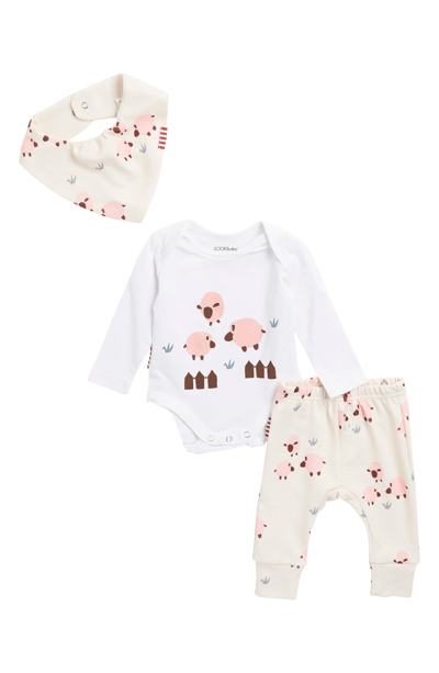 Sookibaby Babies' Sheep Print Bodysuit, Leggings, & Bib 3-piece Set In Multi