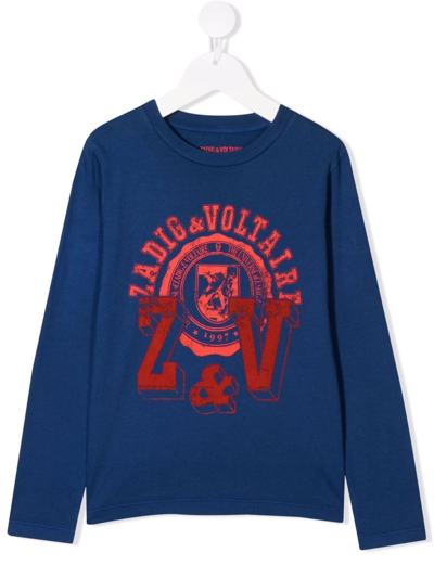 Zadig & Voltaire Kids' Kita Logo-print Cotton T-shirt In Blue