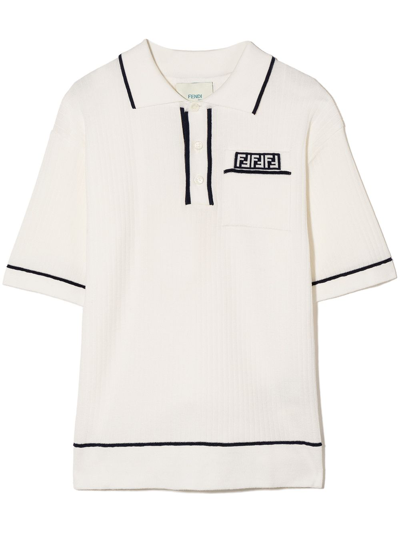 Fendi Kids' Ff Logo-patch Ribbed Polo Shirt In Black