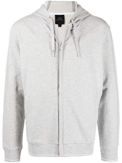 Armani Exchange Drawstring Zipped Hoodie In Grey