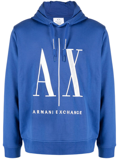 Armani Exchange Oversized Logo-print Hoodie In Blue