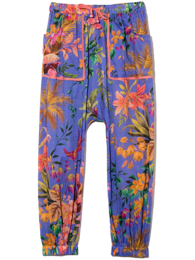 Zimmermann Kids' Tropicana Print Cotton Pants In Blue Floral