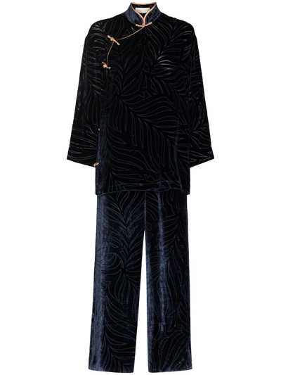 Olivia Von Halle Harlow Baroque Velvet Pyjama Set In Blue