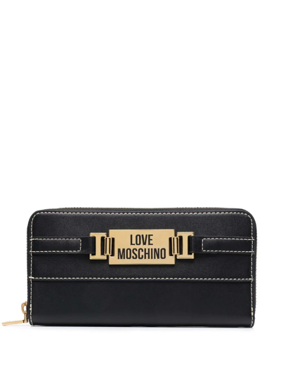 Love Moschino Logo-plaque Zip-up Leather Purse In Black