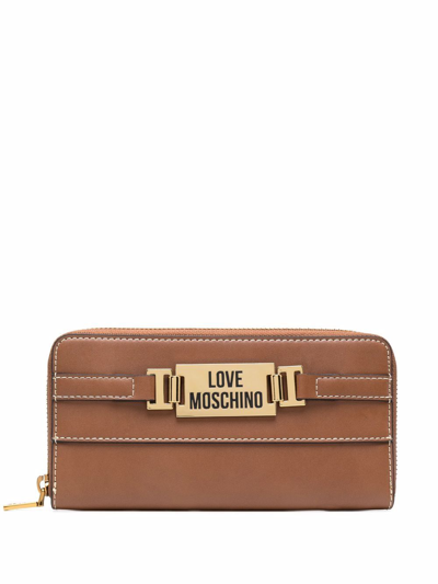 Love Moschino Logo-plaque Zip-up Purse In Brown