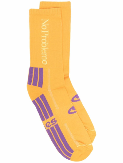 Aries Intarsia-knit Logo Ankle Socks In Yellow
