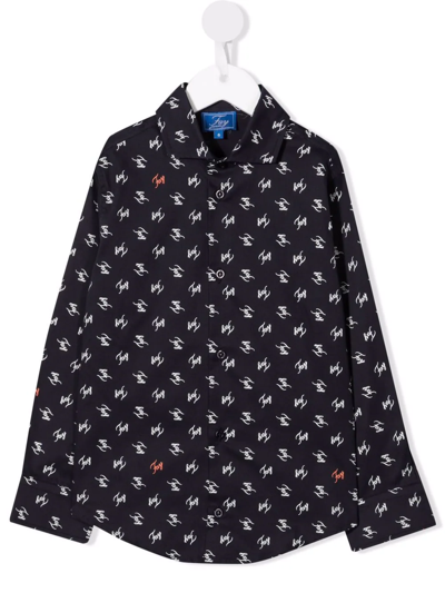 Fay Kids' Logo-print Shirt In Blue