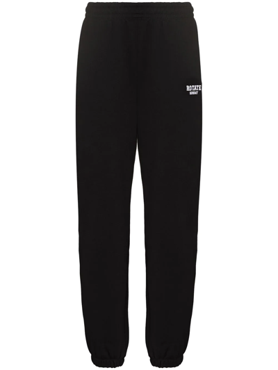 Rotate Birger Christensen + Net Sustain Mimi Embroidered Organic Cotton-jersey Tapered Track Pants In Black