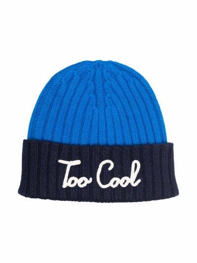 Mc2 Saint Barth Kids' Ribbed Two-tone Beanie In Blue