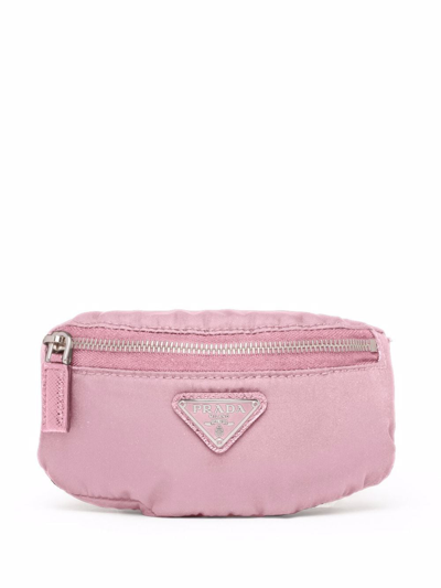 Prada Re-nylon Logo-plaque Mini Pouch In Pink