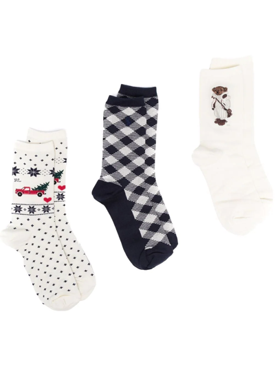 Polo Ralph Lauren Christmas-motif Three-pack Socks In Blue